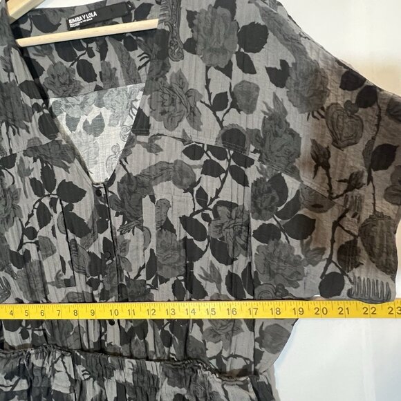 BIMBA Y LOLA WIDE LEG JUMPSUIT Large Size Gray Short Sleeves Elastic Waist Vneck - Picture 9 of 16